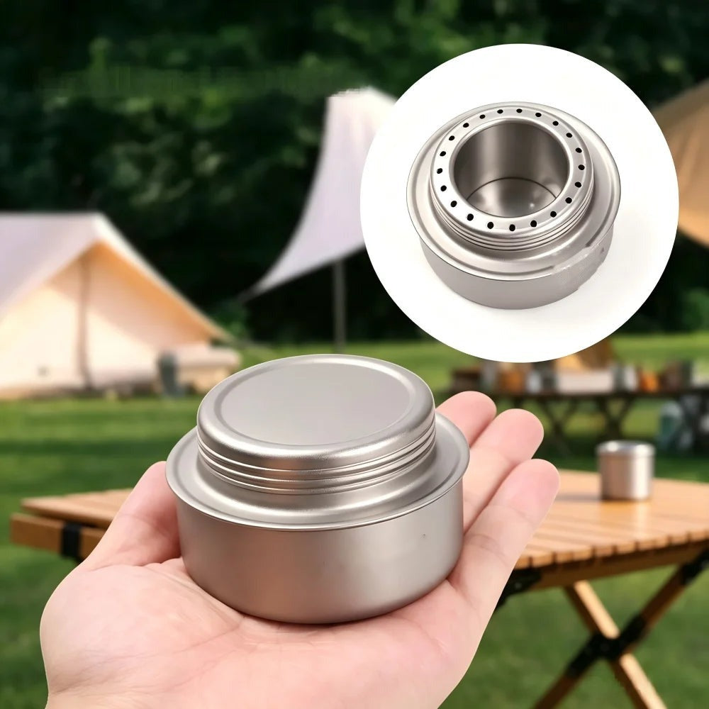 Palm-sized alcohol burner that fits in a kitchen drawer
