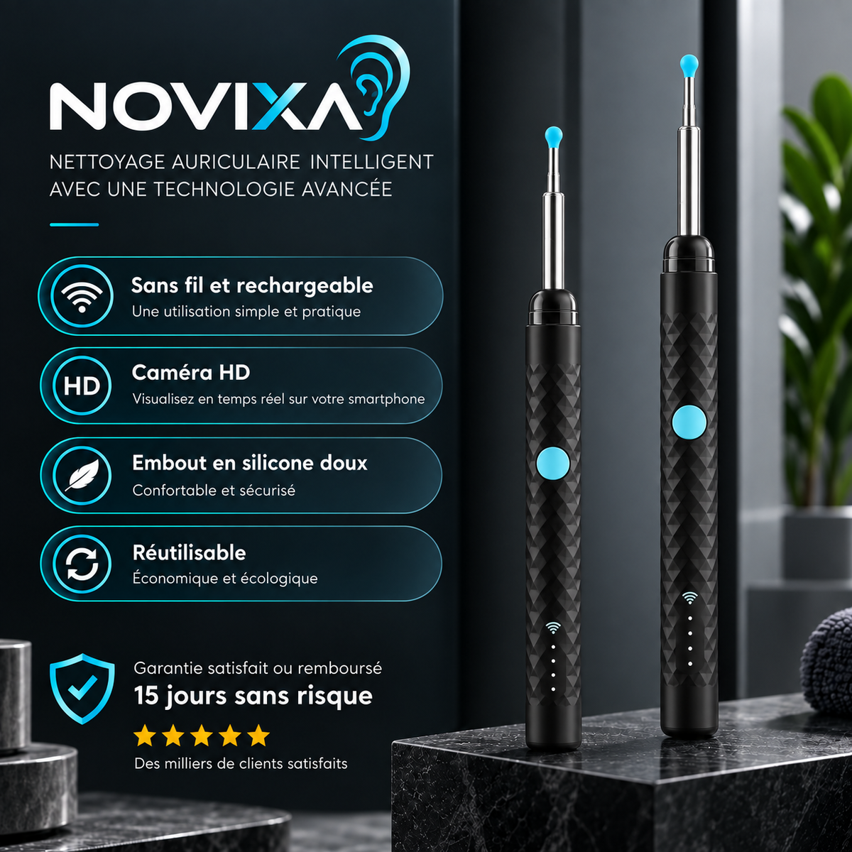 Novixa™ — Nettoyeur d’Oreilles Intelligent avec Caméra HD