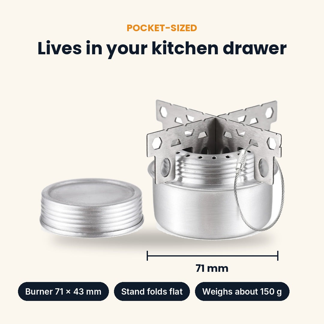 Pocket-sized: lives in your kitchen drawer, burner 71 mm