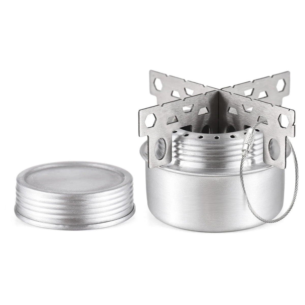 Burner, screw lid and folding pot stand