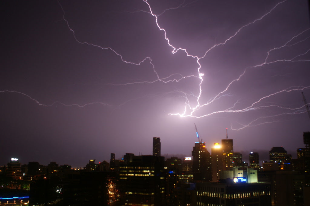Lightning over the Brisbane skyline at night